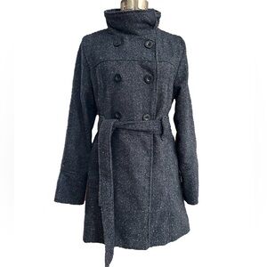 DollHouse Outerwear Black Gray Tweed Jacket Coat Wool Blend Double Breasted